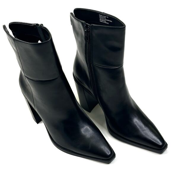 Steve Madden SILVEE Black Leather Snip Toe Bootie Zip Womens Size 7.5M New - Picture 1 of 13